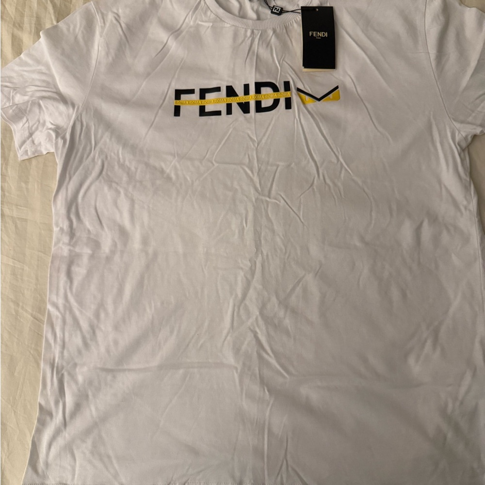 Fendi White and Yellow Logo T-Shirt